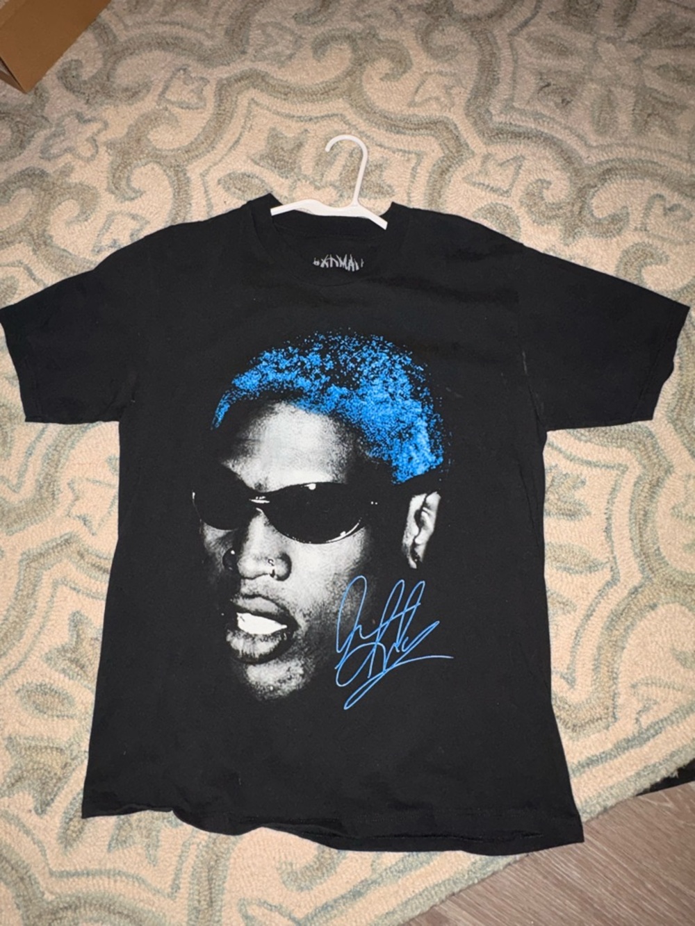Men's Black Dennis Rodman Graphic Tee with Blue Detail